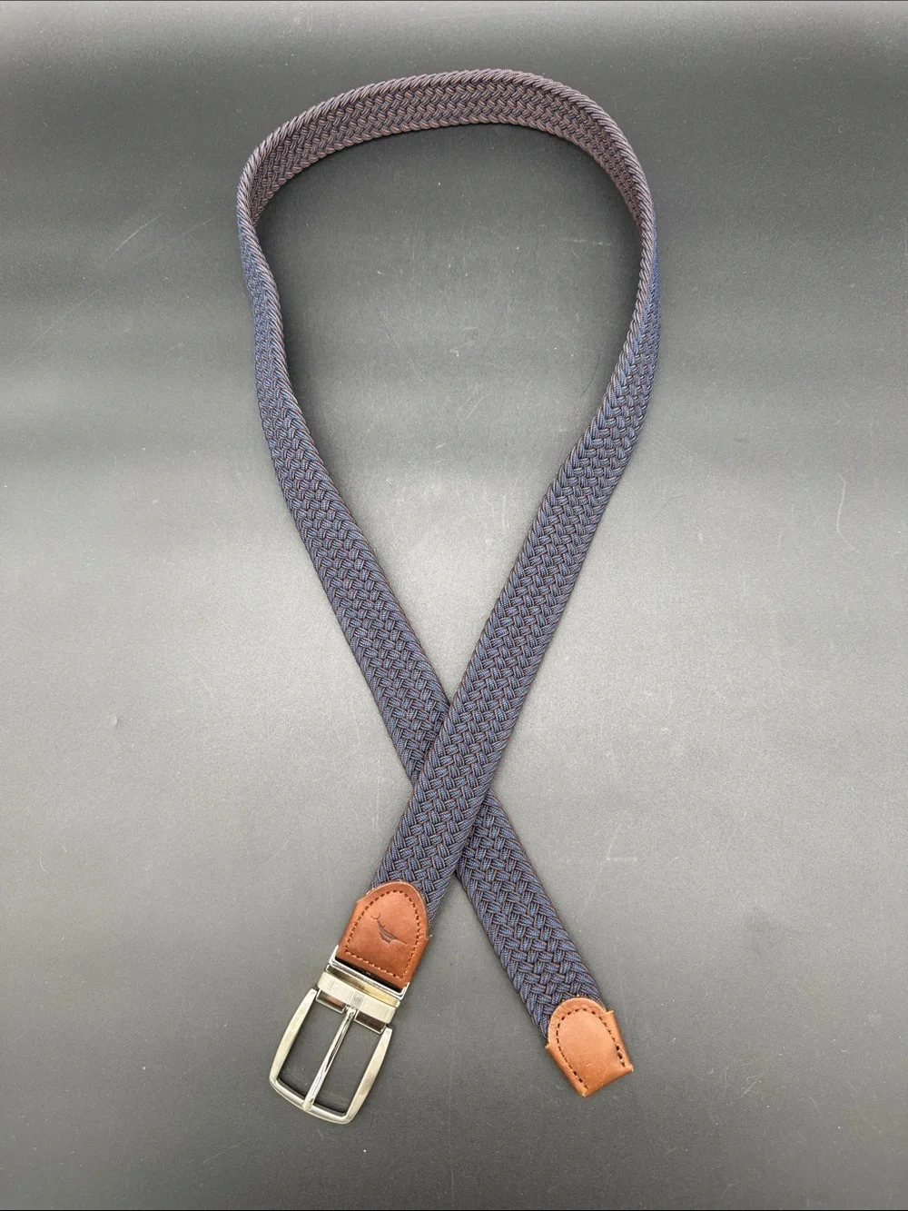 Tommy Bahama Blue Brown Braided Reversible Stretch Belt Silver Buckle Size L/XL